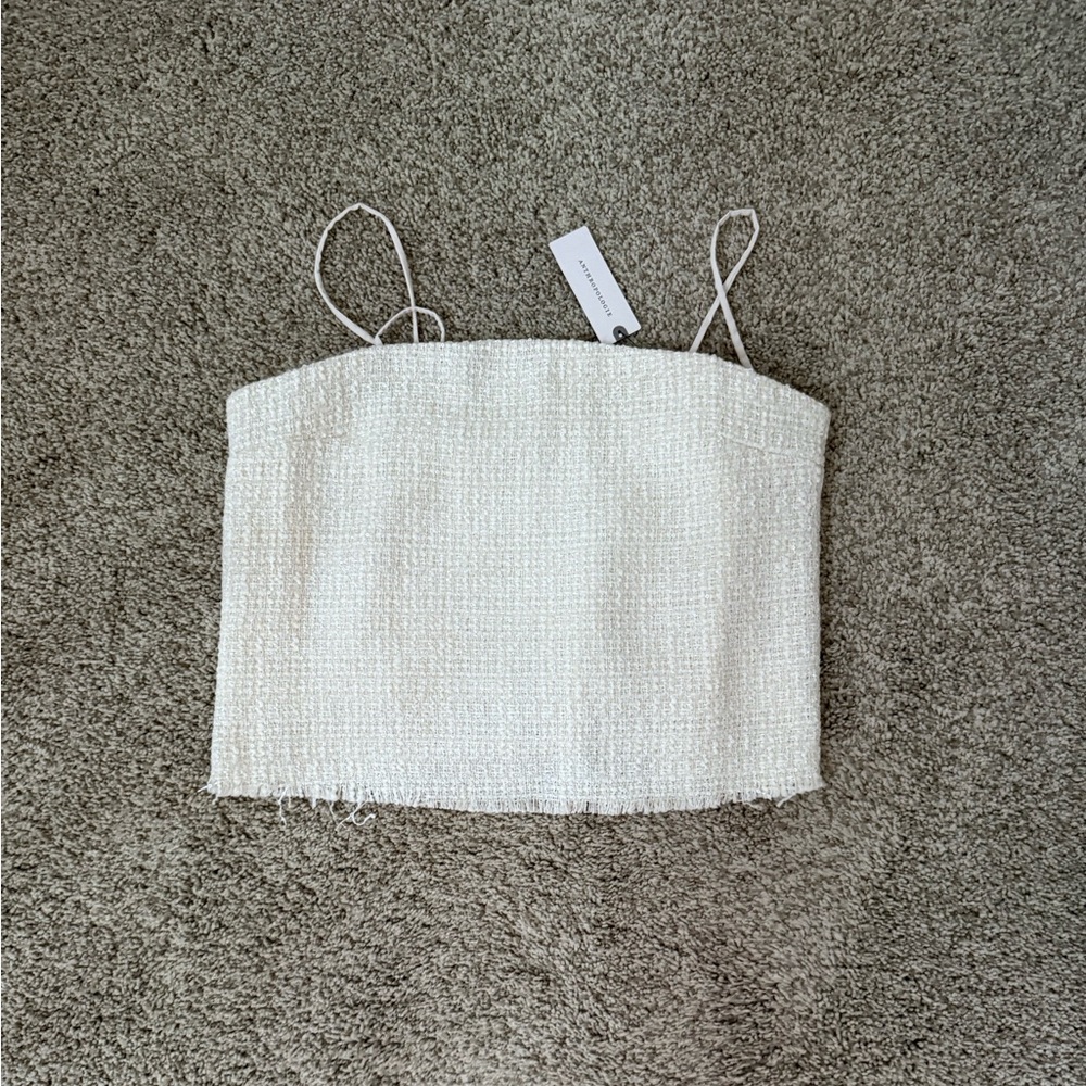 NWT Anthropologie Bishop + Young Tweed Ivory Crop Top Size M